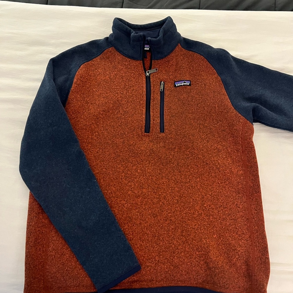 Patagonia Blue and Red Zip Up Sweater